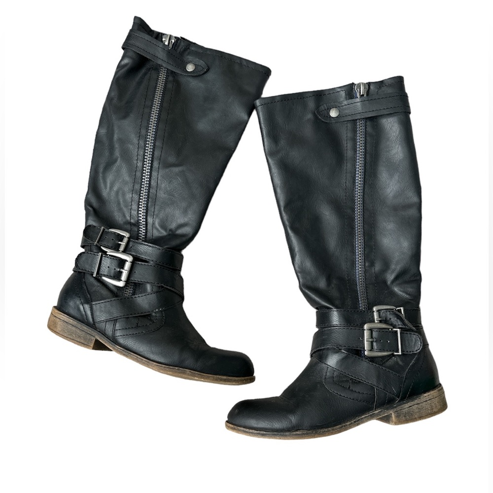 Madden Girl Black Buckle Riding Boots with Zipper